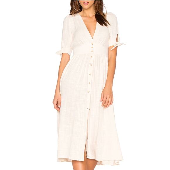 Free People Dresses & Skirts - Free People L Beige Love Of My Life Midi Dress Gauzy V Neckline